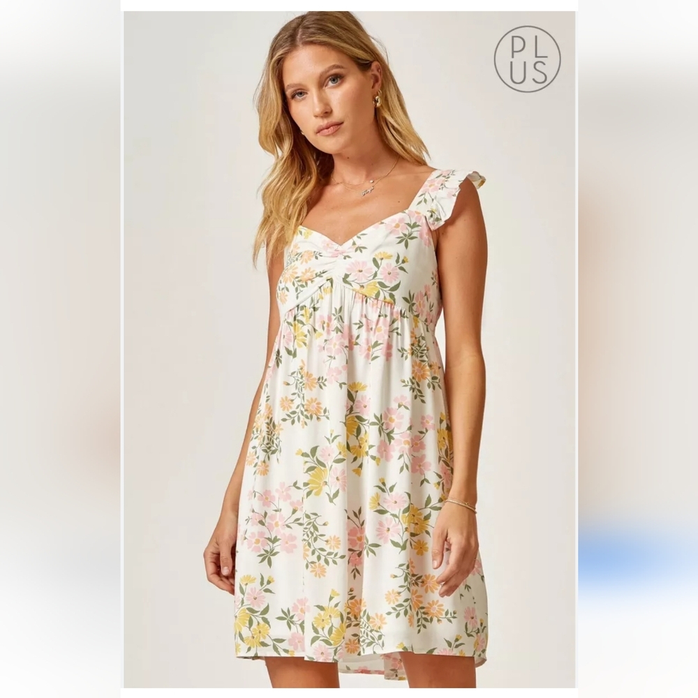 Andree by Unit Pastel Floral Sweetheart Ruffle Dress size L